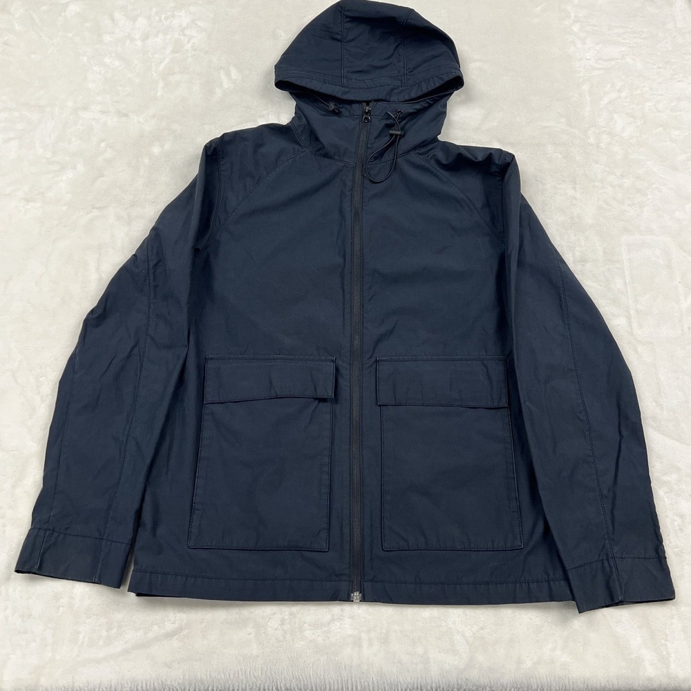 GAP Hooded Windbreaker Jacket Mens S Navy Blue Utility Full Zip Pocket